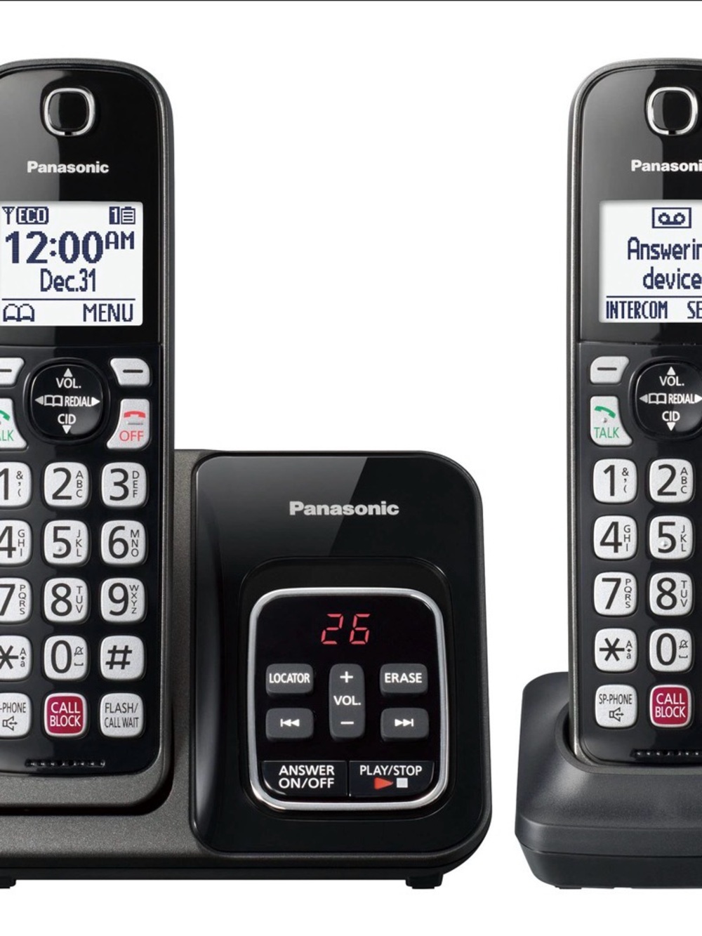Panasonic Black Cordless Phone System with Two Handsets and Digital Base